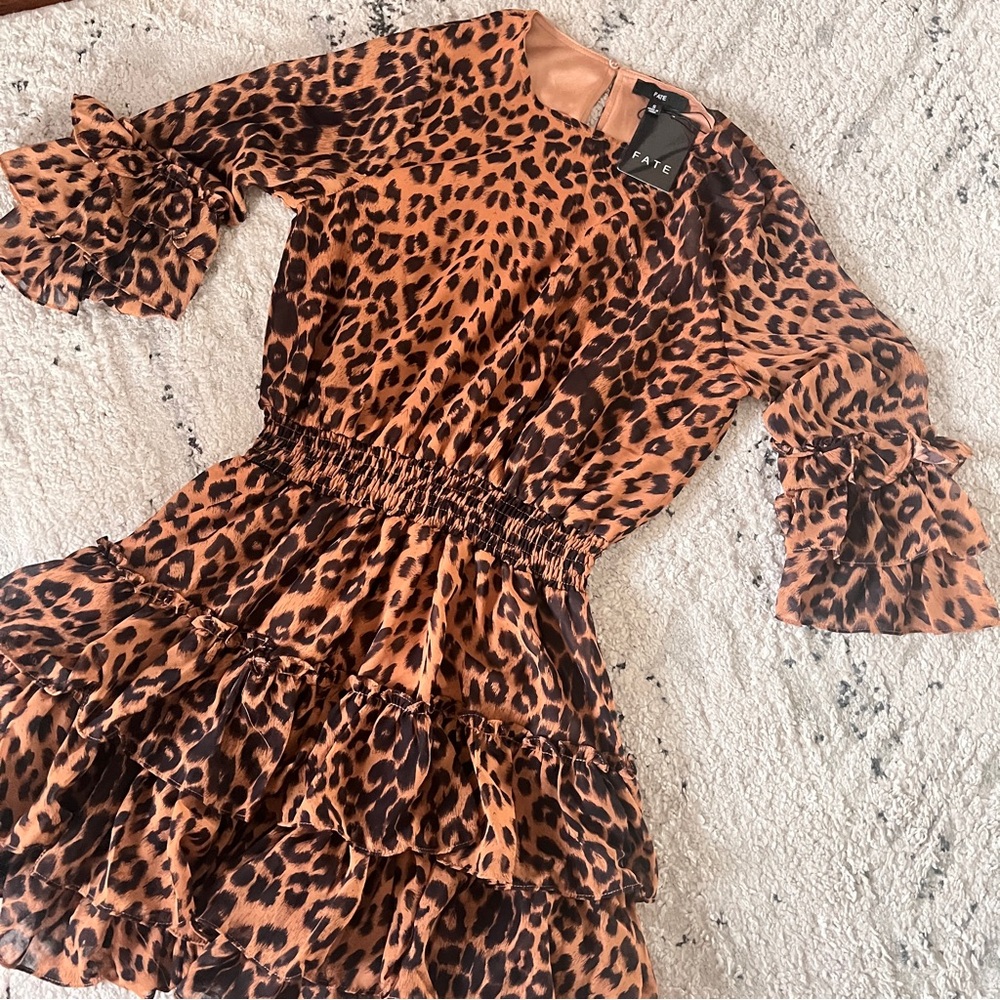 Fate Leopard Print Long Sleeve Dress